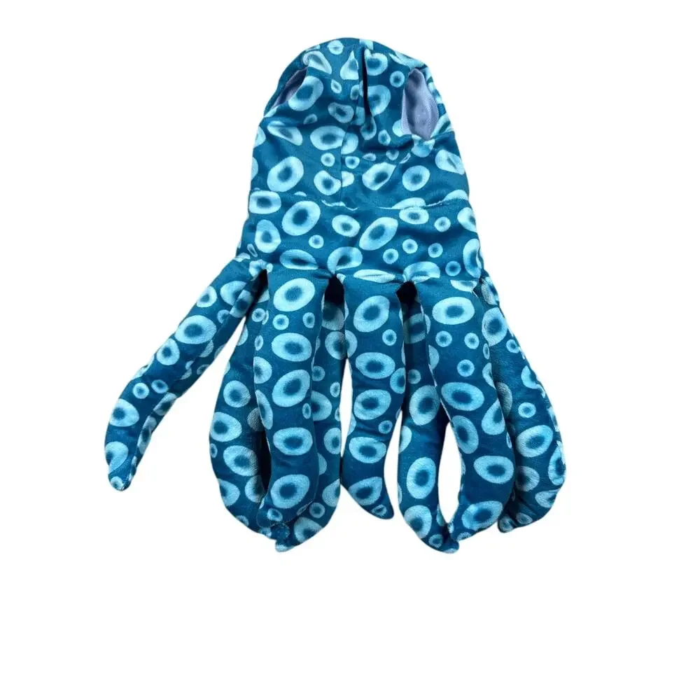 Octopus Dog Costume Blue Circle Print Plush Hood
